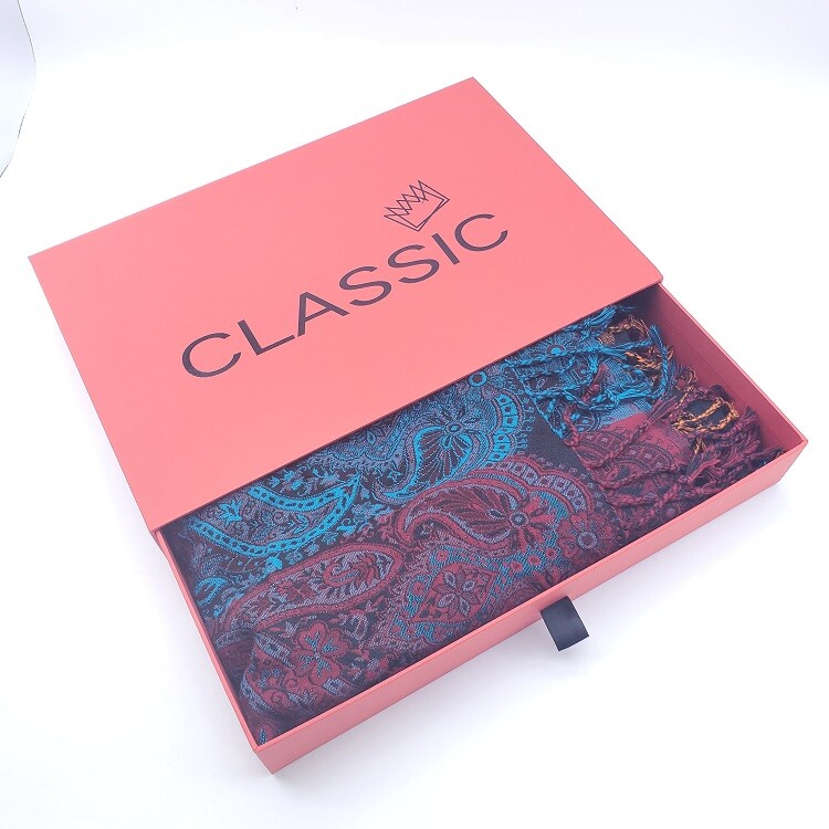 Luxury Silk Scarf Box with Sliding Drawer in Cardboard Packaging