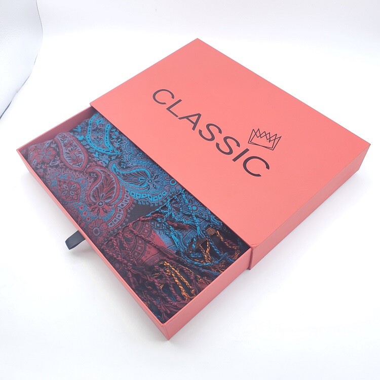 Luxury Silk Scarf Box with Sliding Drawer in Cardboard Packaging