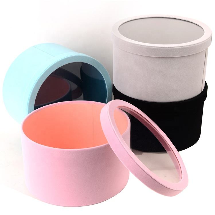  Wholesale Pink Suede Velvet Flower Box with Clear Top for Elegant Packaging