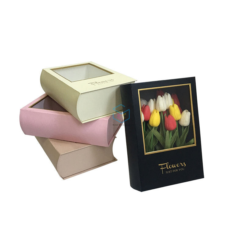 Spot New Stylish Book Shape Mini Bouquet Flower Gift Craft Box with Clear Window