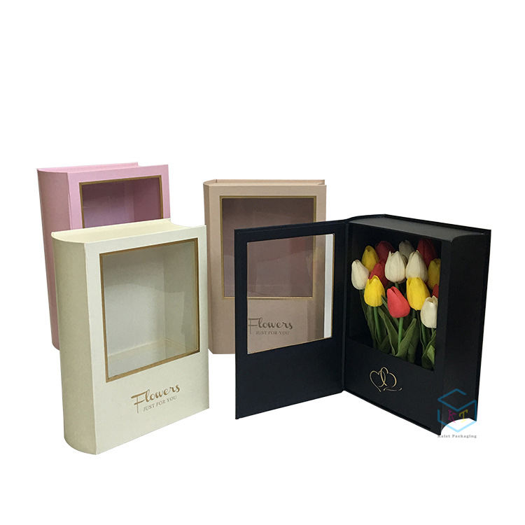 Spot New Stylish Book Shape Mini Bouquet Flower Gift Craft Box with Clear Window