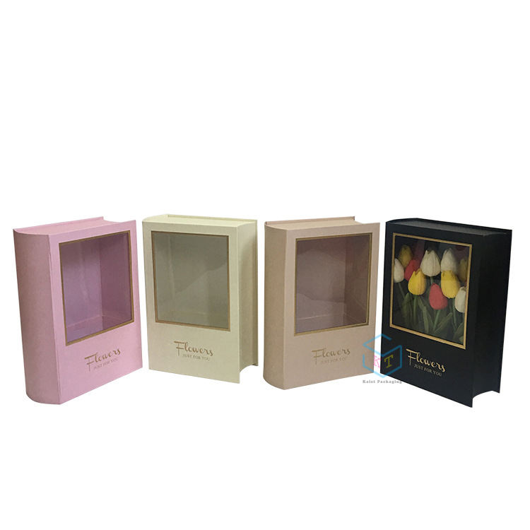 Spot New Stylish Book Shape Mini Bouquet Flower Gift Craft Box with Clear Window