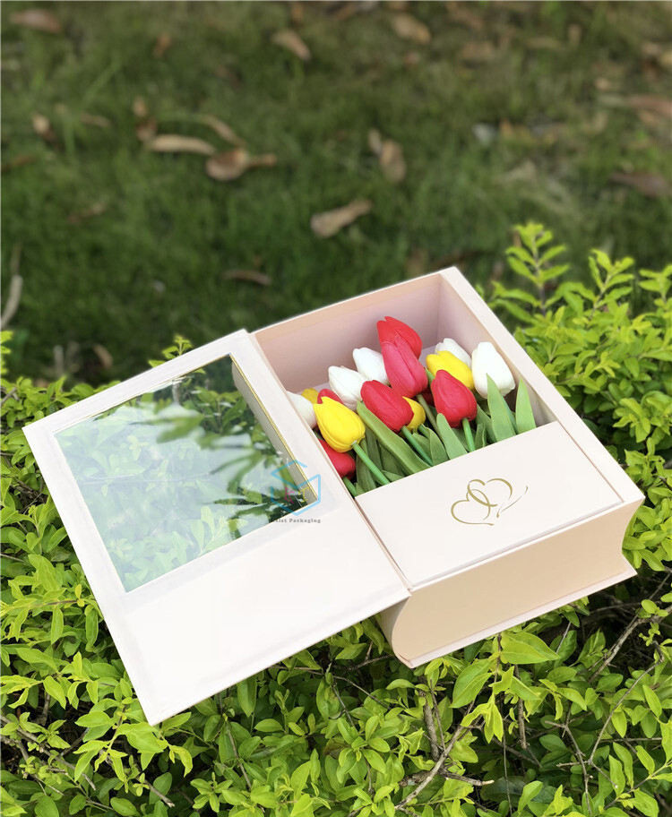 Spot New Stylish Book Shape Mini Bouquet Flower Gift Craft Box with Clear Window