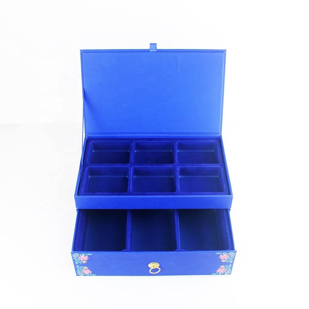 Luxury Two Layer Magnetic Blue Chocolate Cardboard Gift Box with Drawer for Wedding Favors