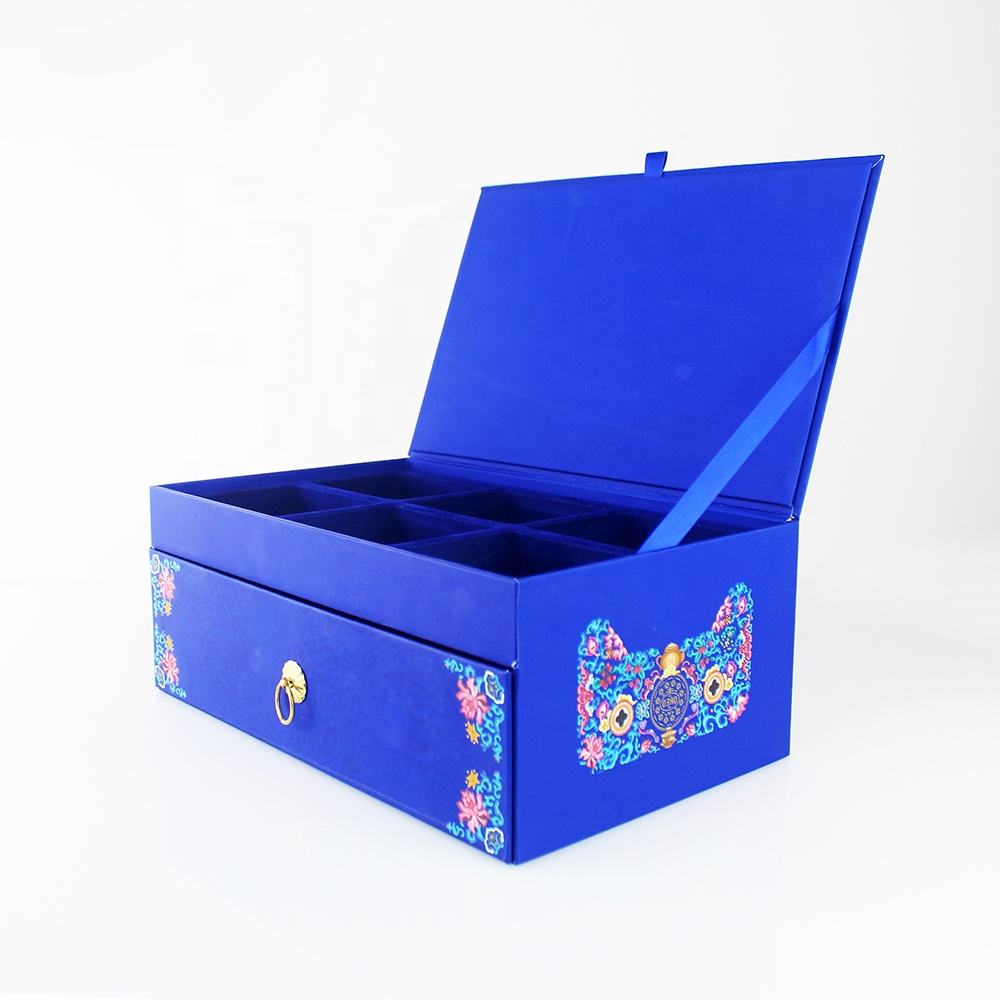 Luxury Two Layer Magnetic Blue Chocolate Cardboard Gift Box with Drawer for Wedding Favors