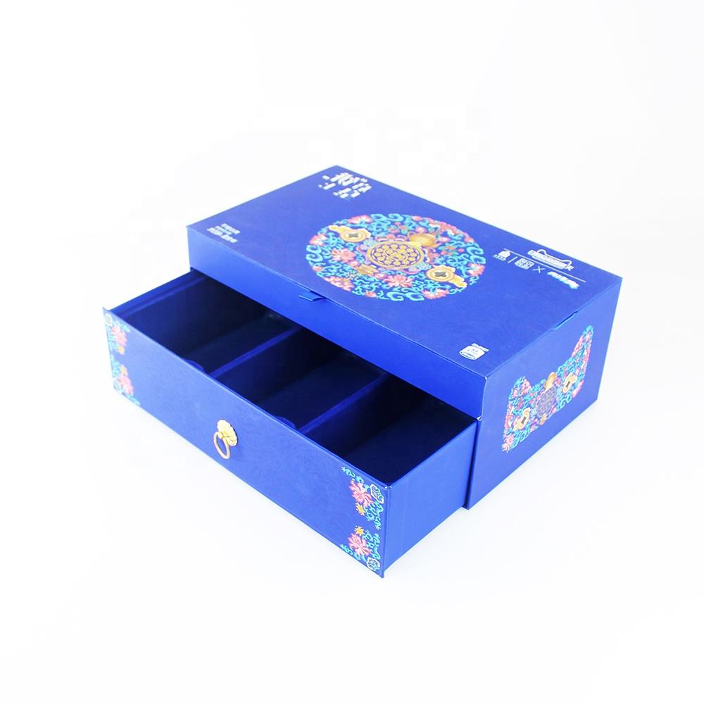 Luxury Two Layer Magnetic Blue Chocolate Cardboard Gift Box with Drawer for Wedding Favors