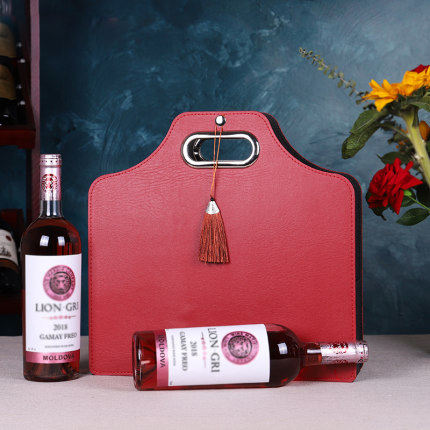 Double Layers Leather Red 2 Wine Bottles Red Lafite Wine Tea Moon Cake Box Gift Bag Packing Handbag Boxes