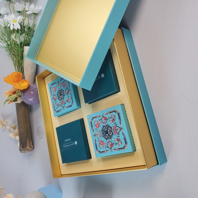 Creative Moon Cake Packaging | Empty Tea Gift Box | Mid Autumn Festival 4 Pieces 1 Tin Rigid Boxes | Custom Paperboard Printing