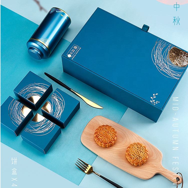 Creative Moon Cake Packaging | Empty Tea Gift Box | Mid Autumn Festival 4 Pieces 1 Tin Rigid Boxes | Printing Paper Box