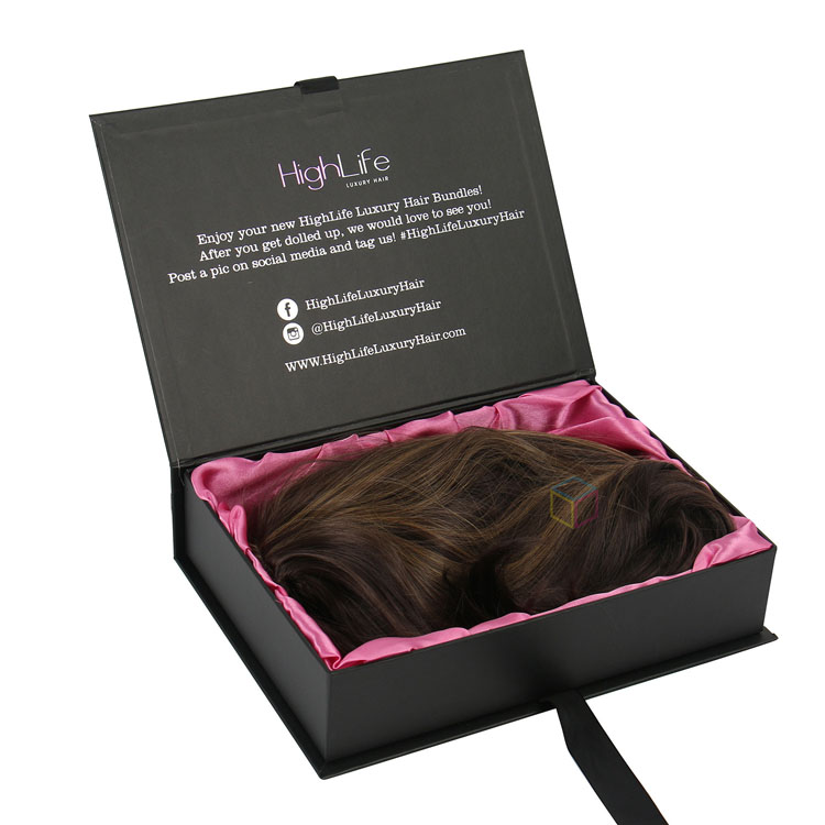 Custom Magnetic Wig Box with Ribbon | Luxury Cosmetic Packaging Mailer Shipping Box