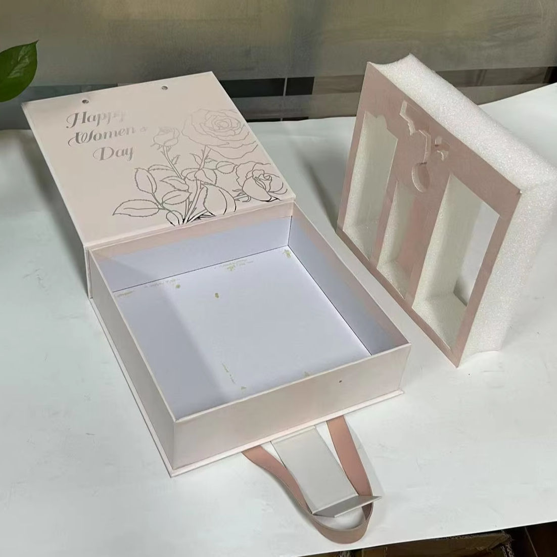 Custom Luxury Elegant Embossed-Texture EVA Pink Magnetic Gift Box with Gold Foil Logo | OEM Packaging