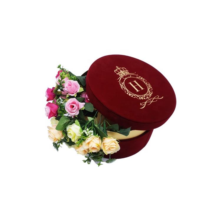 Wholesale Velvet Solid Color Flower Hug Bucket Round Flower Box Three-piece Set | Eco-Friendly Gift Packaging