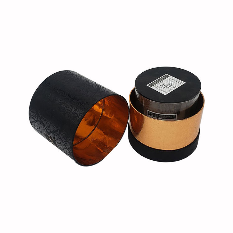 Biodegradable Gold Round Gift Box | Kraft Cardboard Mailing Tube | Eco-Friendly Candle Packaging with Ribbon