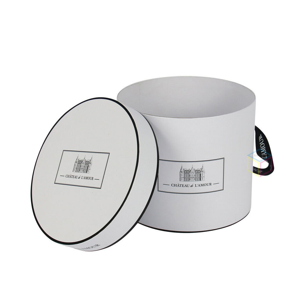 Custom Gold Foil Stamping Logo Round Black Cylinder Tube Paperboard Preserved Rose Flower Packaging Gift Box with Cloth Handle | Eco-Friendly & Luxury