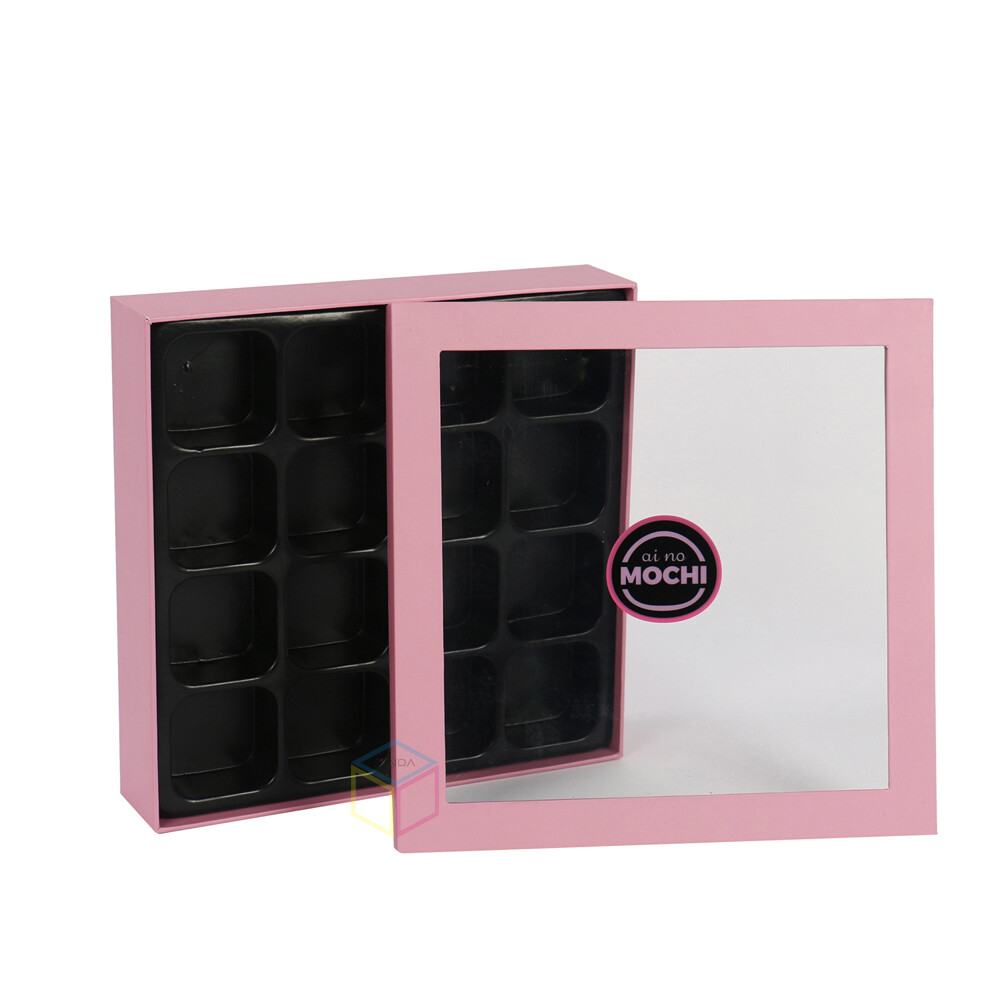 Mini Cake Pink Fancy Cardboard Paper Gift Box With Dividers and Window for Dessert Candy Packaging | Custom Eco-Friendly