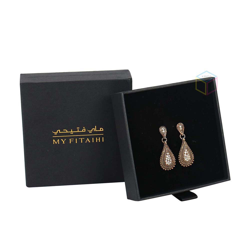 Custom Black Cardboard Jewelry Box with Slide Drawer | Eco-Friendly Packaging | OEM Printing