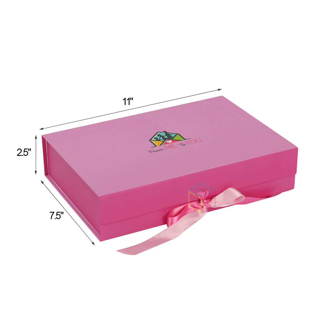 Custom Pink Hair Extensions Packaging Box | Magnetic Closure Gift Box with Ribbon | OEM Cardboard Box
