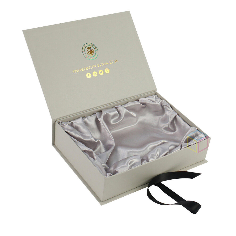 Luxury Black Large Custom Logo Magnetic Closure Foldable Rigid Cardboard Gift Box with Silk | OEM Packaging