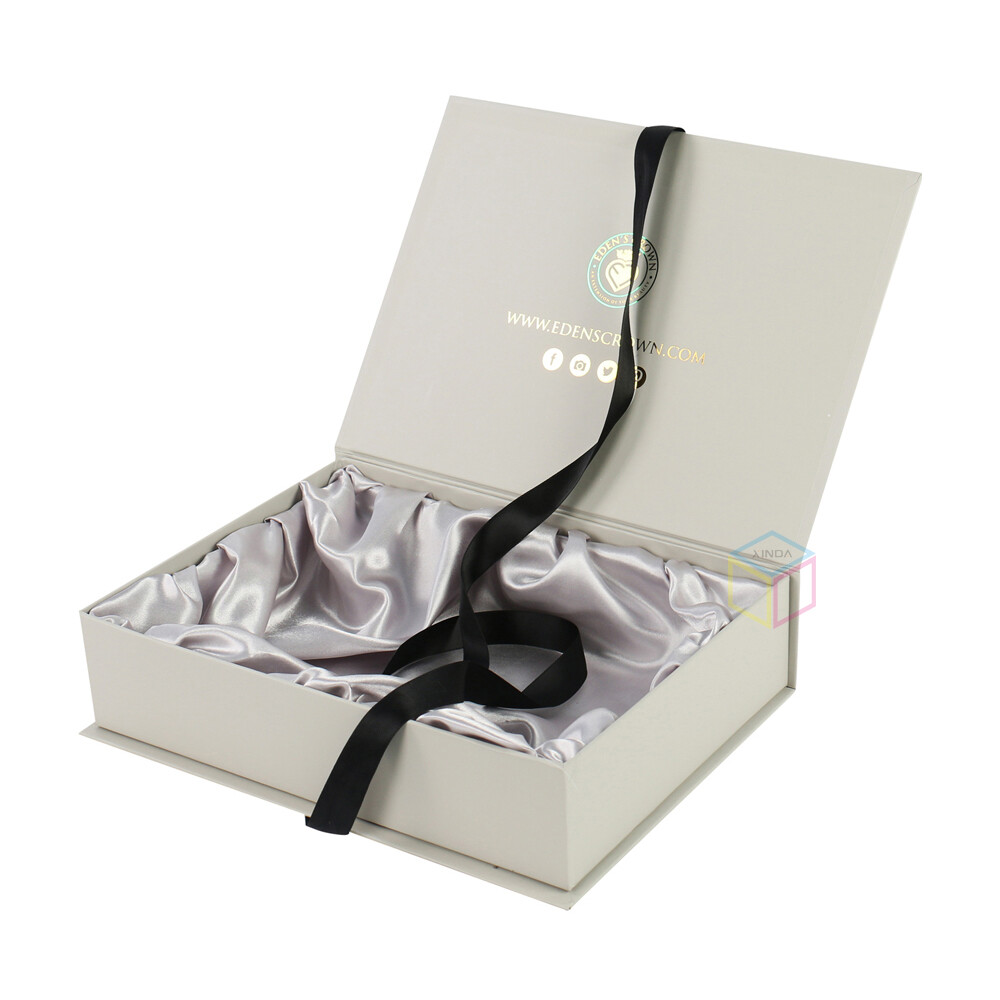 Luxury Black Large Custom Logo Magnetic Closure Foldable Rigid Cardboard Gift Box with Silk | OEM Packaging