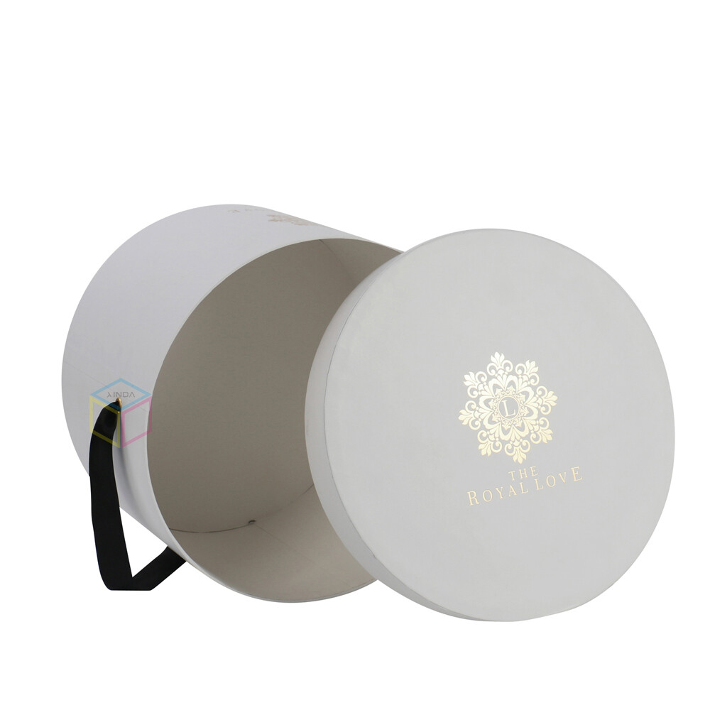 Luxury Gold Foil Rose Flower Box - Velvet Lined Round Preserved Rose Gift Box with Silk Ribbon Handle | Custom OEM Packaging