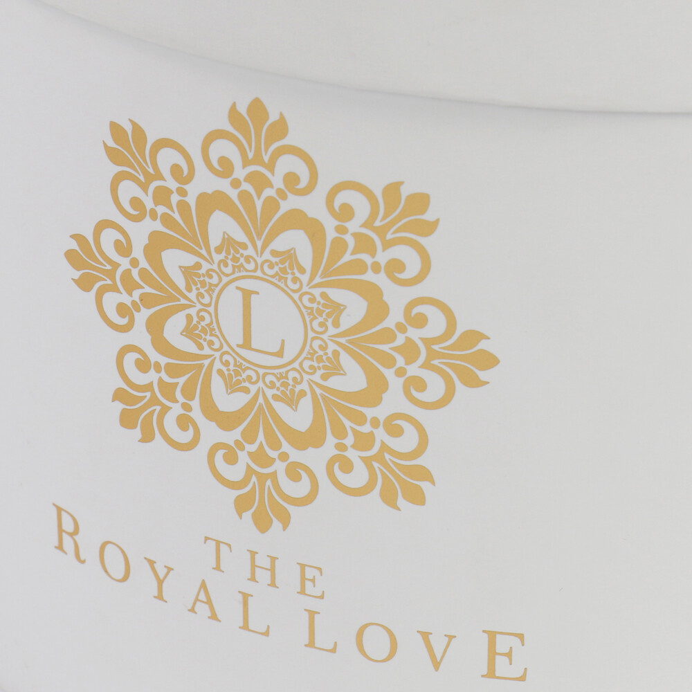 Luxury Gold Foil Rose Flower Box - Velvet Lined Round Preserved Rose Gift Box with Silk Ribbon Handle | Custom OEM Packaging