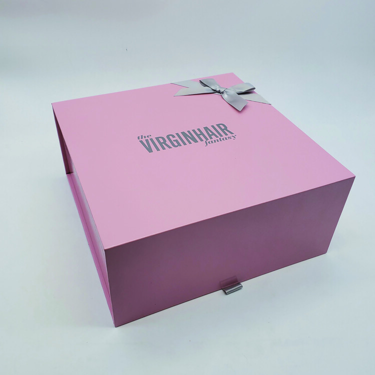 Custom Logo Pink Rigid Cardboard Gift Box with Magnetic Closure & Ribbon | OEM Cosmetic Packaging