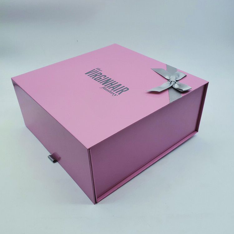 Custom Logo Pink Rigid Cardboard Gift Box with Magnetic Closure & Ribbon | OEM Cosmetic Packaging