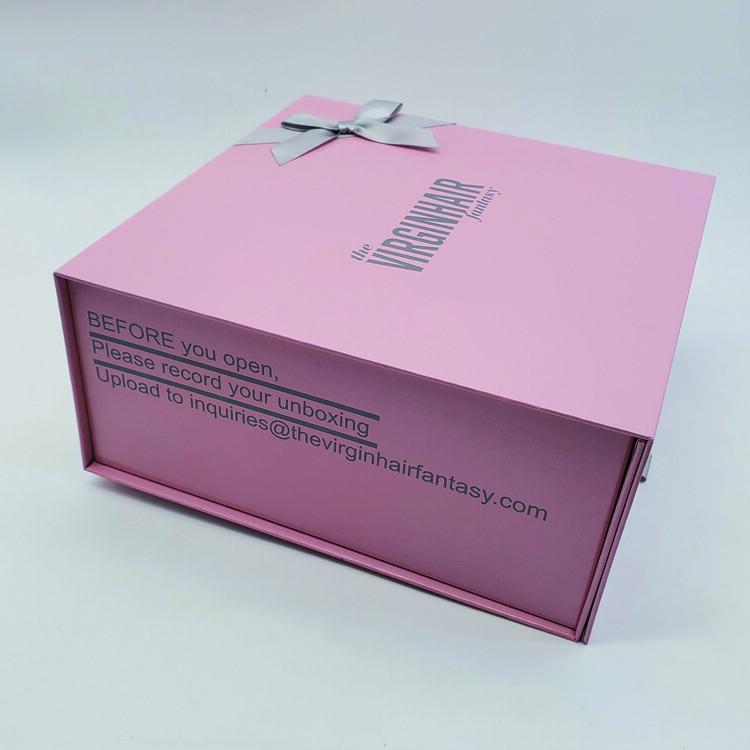 Custom Logo Pink Rigid Cardboard Gift Box with Magnetic Closure & Ribbon | OEM Cosmetic Packaging