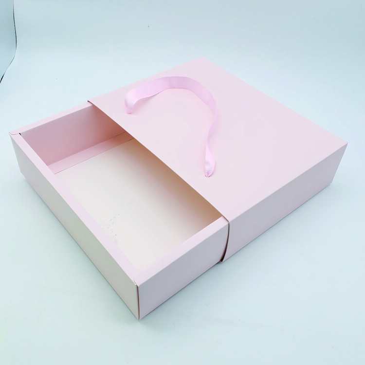 Custom Matt Black Sliding Drawer Paper Hair Bundle Extension Wigs Packaging Box with Satin Insert and Ribbon Handle