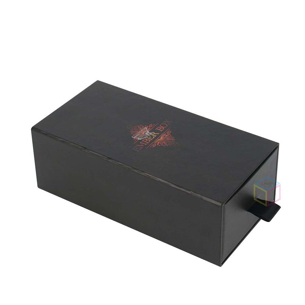 Custom Matte Black Sliding Drawer Rigid Cardboard 5ml Square Concentrate Container Slide Out Gift Packaging Boxes with Ribbon