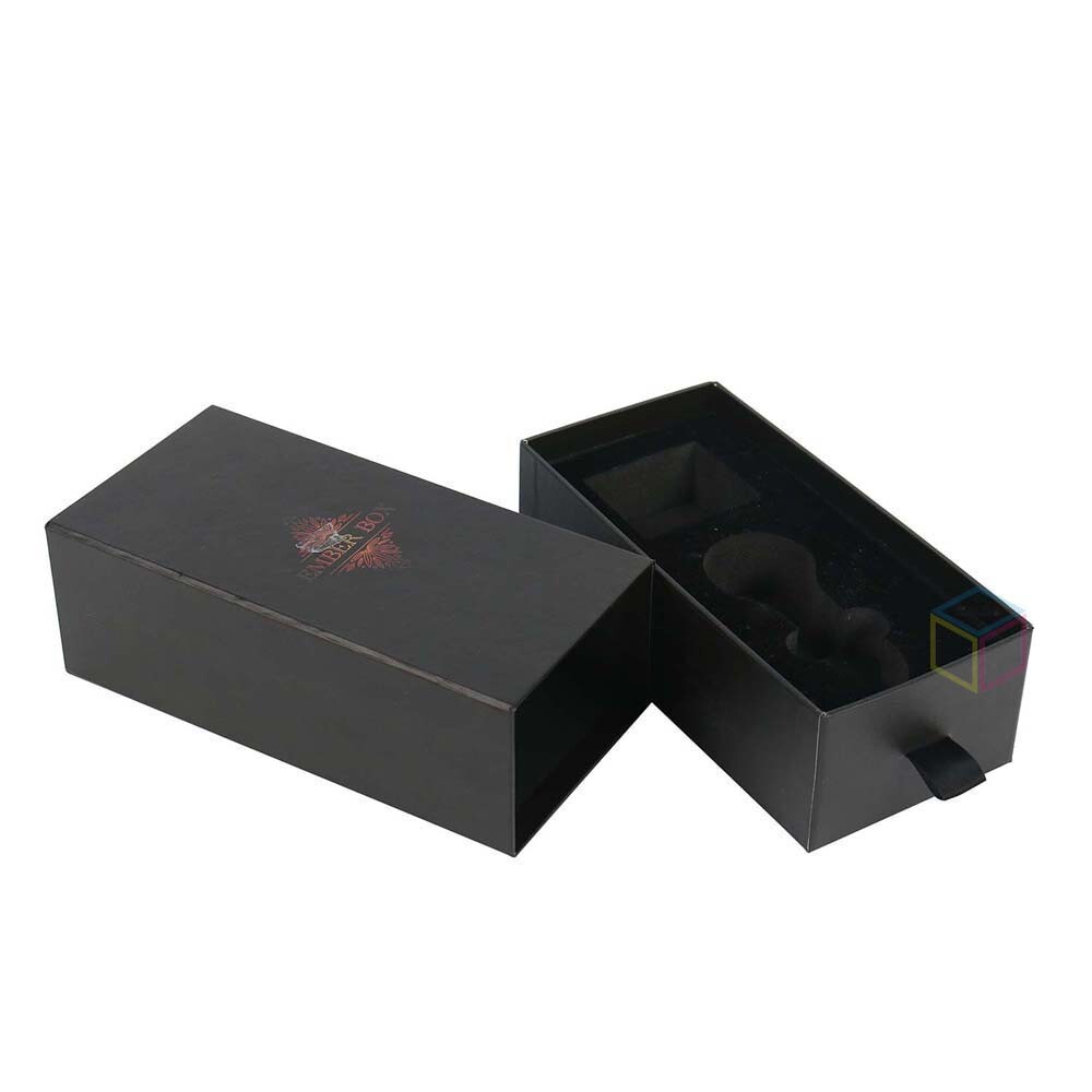 Custom Matte Black Sliding Drawer Rigid Cardboard 5ml Square Concentrate Container Slide Out Gift Packaging Boxes with Ribbon