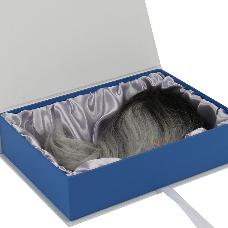 Luxury Matte Black Cosmetic Wig Packaging Box with Magnetic Closure Hair Extension Gift Box with Gold Satin Insert