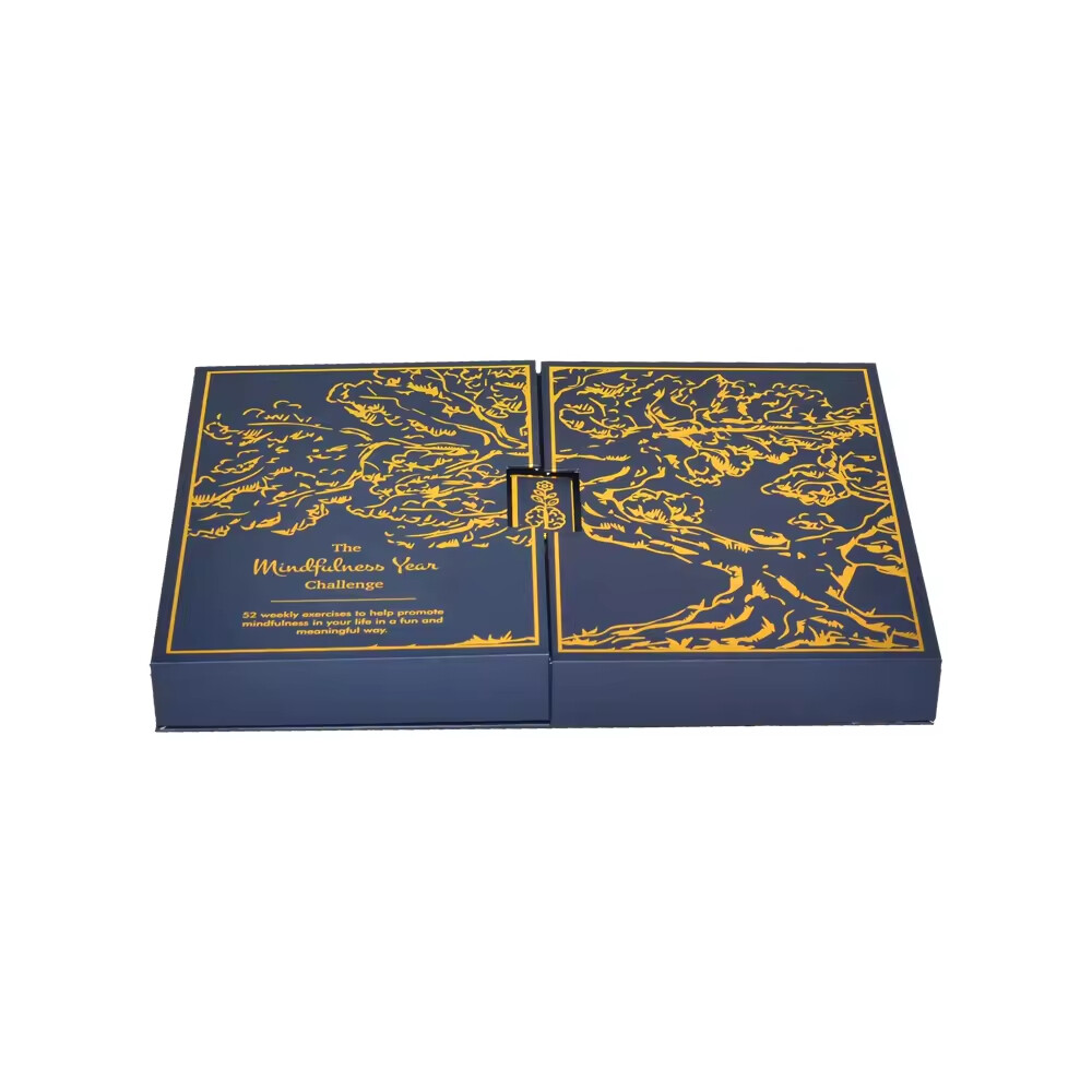 Luxury Gold Foil Stamp Hardboard Men's Dark Blue Gift Box Two Side Open Double Door Gift Boxes with Tray