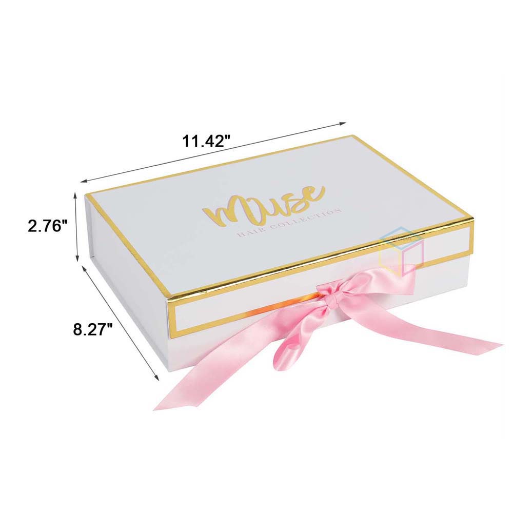 Sparkly Glitter Rigid Stacking Collapsible Gift Box with Magnetic Closure Ribbon for Luxury Hair Extension Clothing Packaging