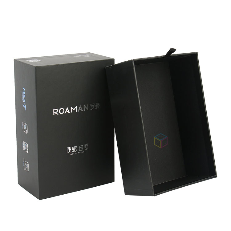 Black Color Printed Paper Drawer Gift Box Unique Custom Packaging Slide Out Gift Box for Perfume