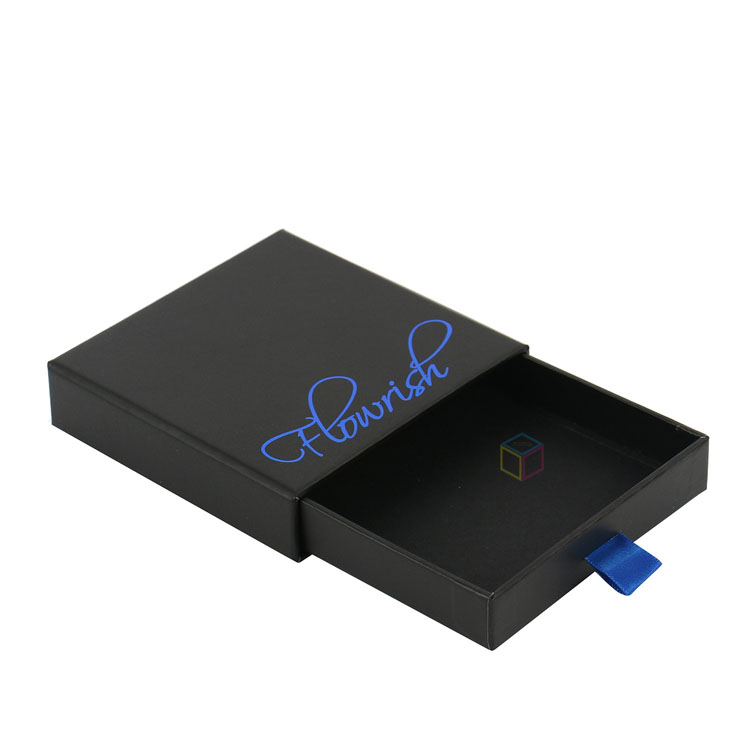 High Quality Customized Logo Black Cardboard Paper Box Slide Drawer Jewelry Necklace Packaging with EVA Inserts