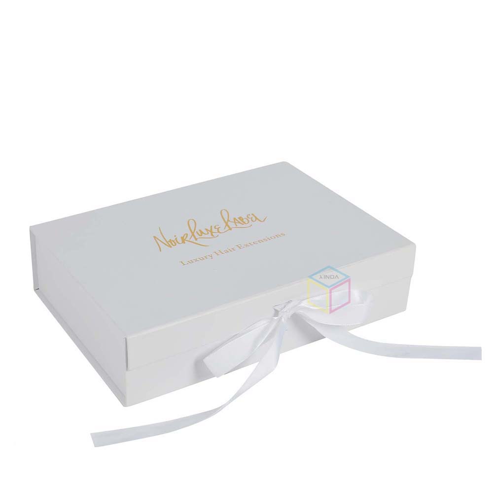 Custom Luxury Product Box With Silk Ribbon Gift Packaging Box Folding Magnetic Purple Paper Box With Handle