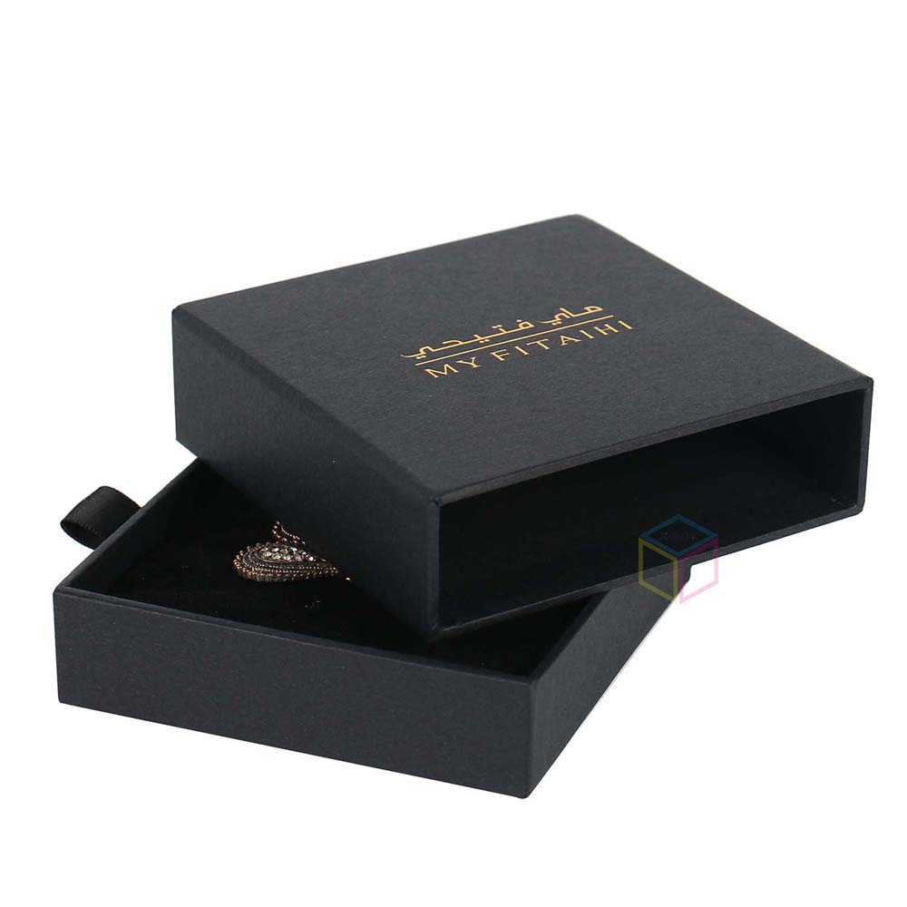 Custom Logo Cardboard Slide Marble Ring Necklace Drawer Box With EVA Foam Velvet Insert Kraft Packaging Paper Jewelry Box