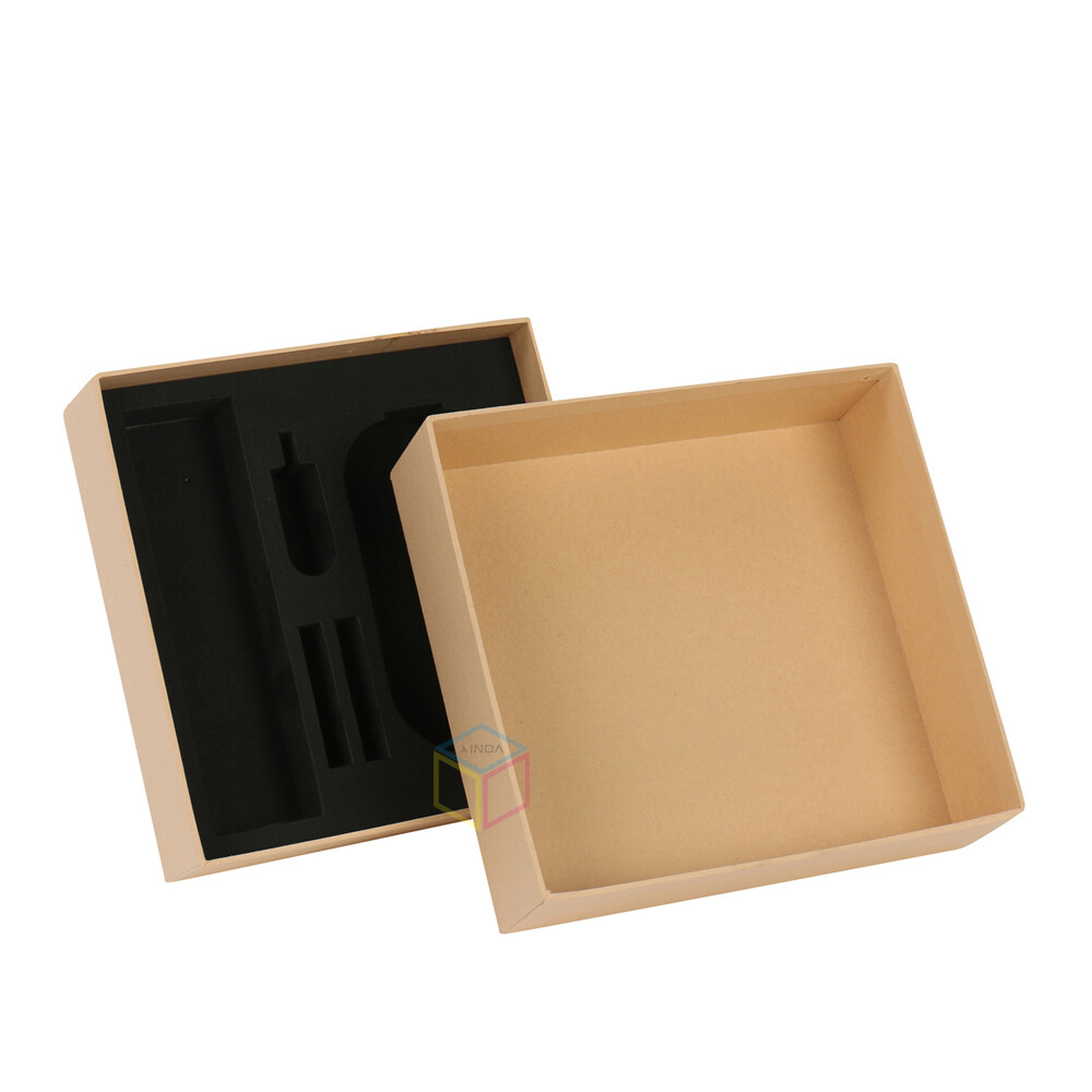 Custom Natural Brown Kraft Paper Lid and Base Gift Box with Black Insert for Watch or Necklace Jewelry