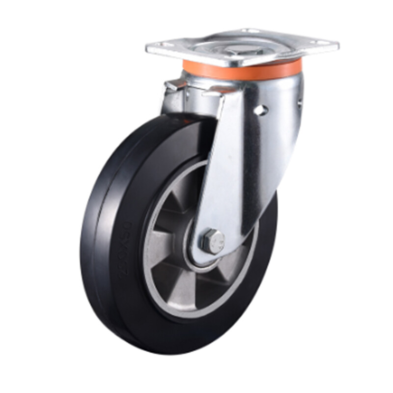 6in 8in Rubber and Core Aluminum solid wheel and rim swivel plate european heavy duty caster with brakes