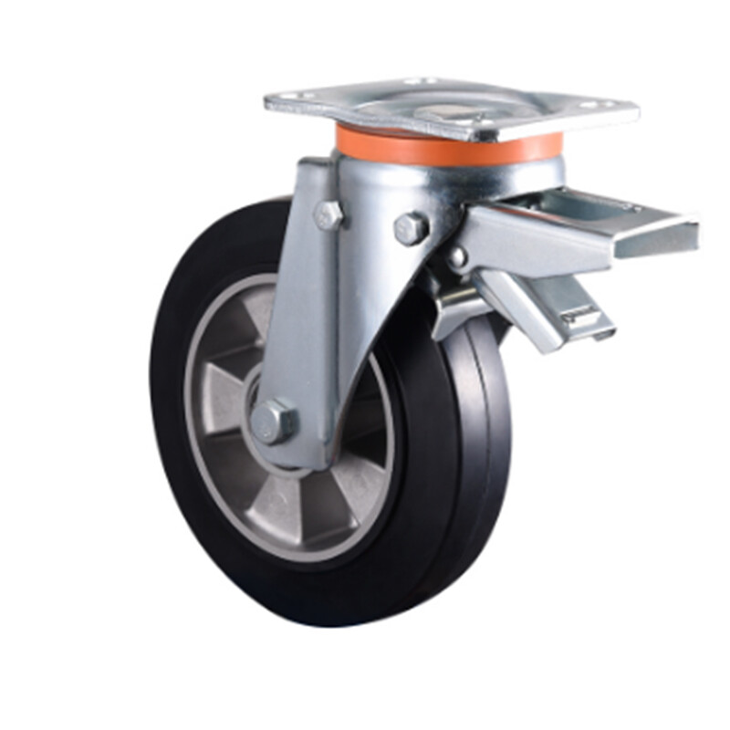 6in 8in Rubber and Core Aluminum solid wheel and rim swivel plate european heavy duty caster with brakes