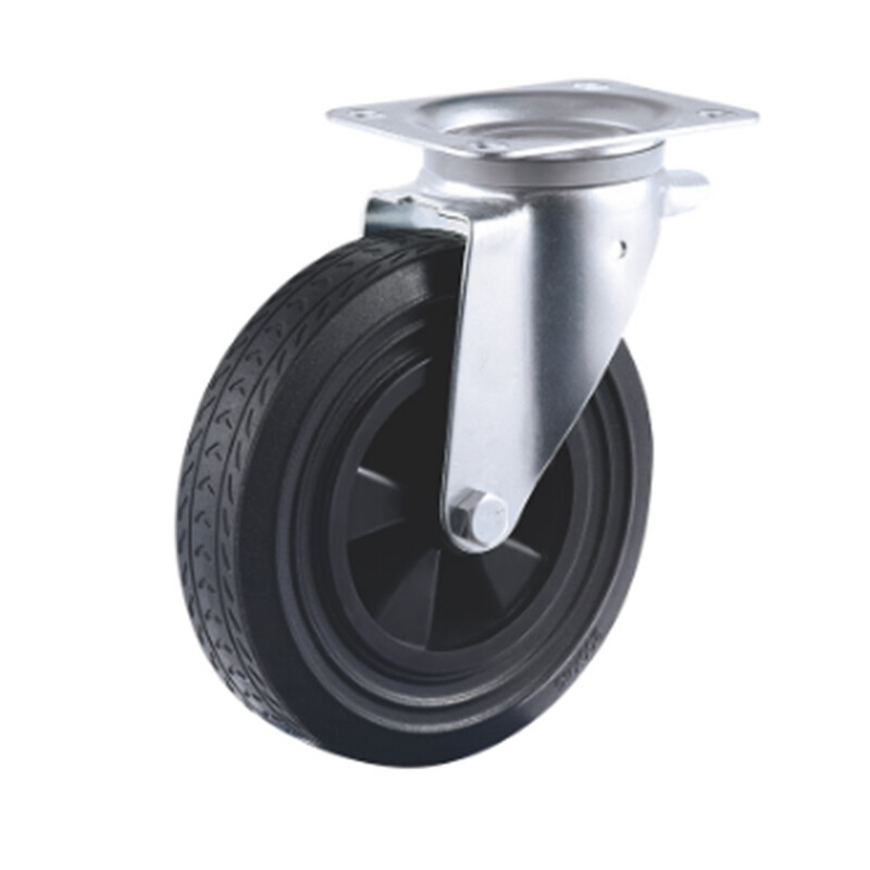caster manufacturer 8in trash container Rubber and Core PP swivel and fixed plate waste bin caster