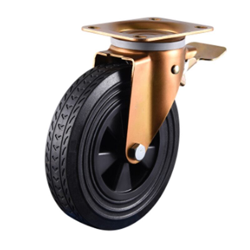 caster manufacturer 8in trash container Rubber and Core PP swivel and fixed plate waste bin caster