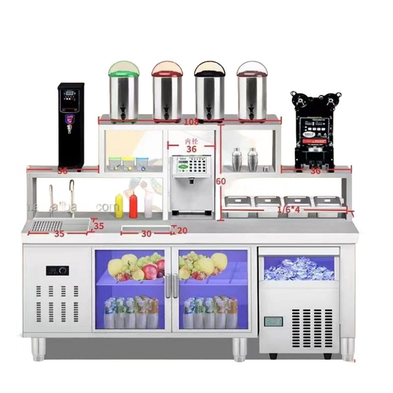 Commercial drink station preparation table with refrigerator and lights CBWT-CB-8012