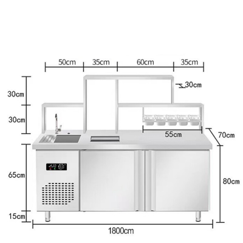 Commercial drink station preparation table with refrigerator and lights CBWT-CB-8012