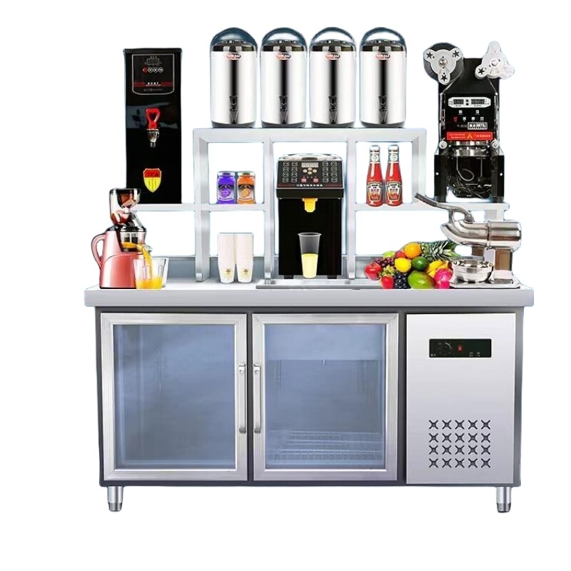Commercial drink station preparation table with refrigerator and lights CBWT-CB-8012