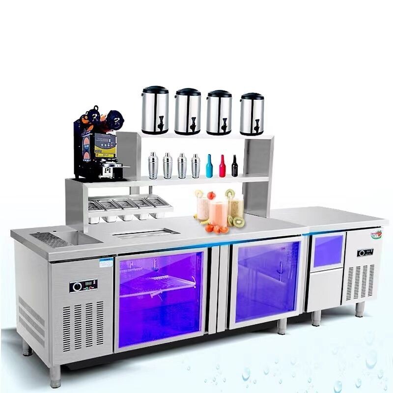 Commercial drink station preparation table with refrigerator and lights CBWT-CB-8021