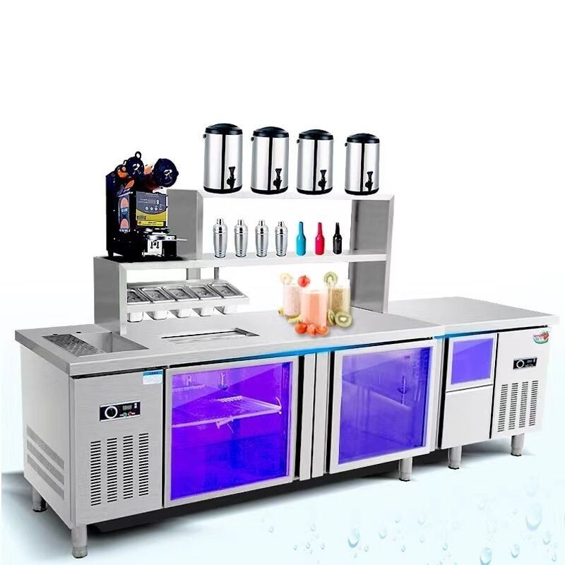 Commercial drink station preparation table with refrigerator and lights CBWT-CB-8021