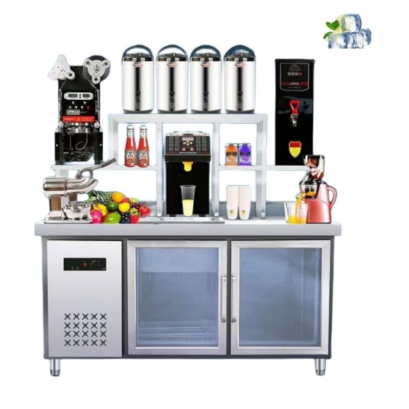 Commercial drink station preparation table with refrigerator and lights CBWT-CB-8021