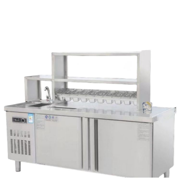 Commercial drink station preparation table with refrigerator and lights CBWT-CB-8021